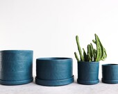 Round Pinched Planter with Plate - Deep Ocean