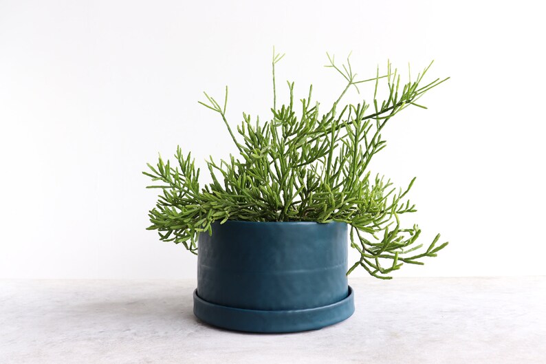 Round Pinched Planter with Plate Deep Ocean Ready to Ship x-large