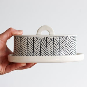 Herringbone Butter Dish - White