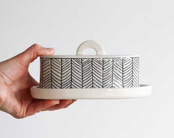 Herringbone Butter Dish - White
