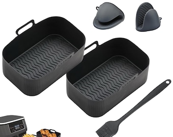 Silicone Air Fryer Liner Set: Dual Basket Liners, Mitts, Brush