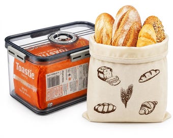 Large Bread Bin with Reusable Bread Bag by Magla. Airtight Bread Storage Container for Kitchen Counter. Plastic Bread Bin Storage Box