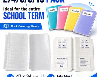 A4 Self-Adhesive Book Cover Protective Sheets – 47×34cm. No Cutting Required