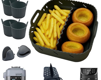 Air Fryer Silicone Liner Set: Divider, Ramekins & Mitts - Fits Cosori, Ninja