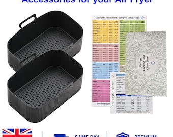 2PCS Silicone Air Fryer Liners & Magnetic Cooking Guide - Ninja AF300UK/AF400UK