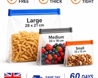 Reusable Thick Silicone Food Storage bags. Zip Lock Food Storage Bags for Fridge Organisers, Sandwich Meal Prep Containers Reusable etc.