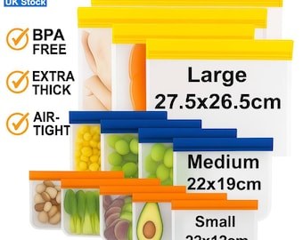 2-24 PCS Silicone Reusable Food Storage Bags Zip Lock Freezer Bag Leakproof