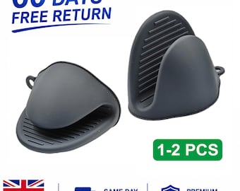 1-2 PCS Grey Silicone Pot Oven Holder Mitt Cooking Heat Resistant Thick Glove UK