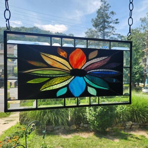 COLORFULLY FLORAL Stained Glass Window Panel (Signed and dated)