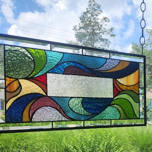 ARTISTICALLY SWIRLED Stained Glass Window Panel (Signed and Dated.((Seller On Vacation till (9/8))