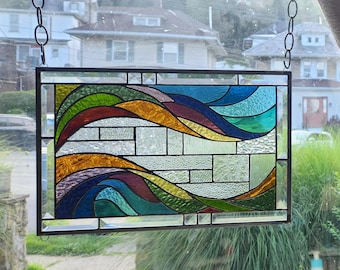 A CURTAIN CALL  Stained Glass Window Panel (Signed and Dated)