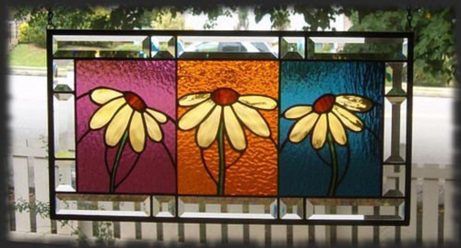 DAISY TRIO Stained Glass Window Panel Etsy