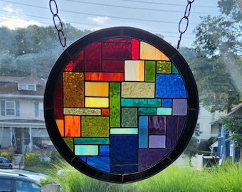 SHPERICALLY GEMEOTRIC  Stained Glass Window Panel (Signed and Dated)