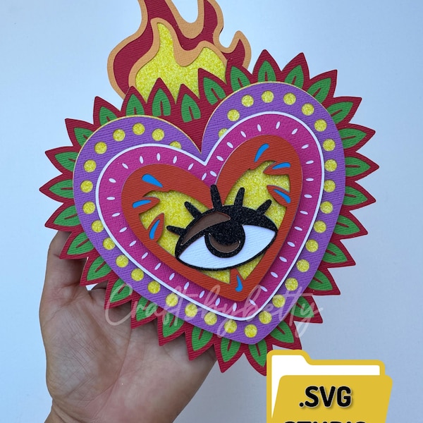 Mexican Sacred Heart SVG: 3D Layered Milagros (Digital File)