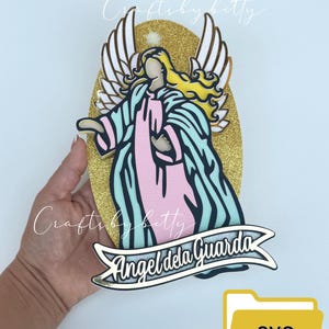 Ángel de la Guarda en capas SVG, Ángel de la Guarda en capas SVG, Cricut SVG, Ángel SVG, santos, católico SVG