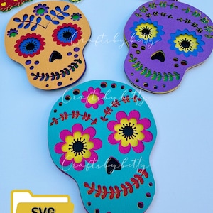 Calavera de azúcar SVG, Calavera de azúcar SVG Bundle, Plantilla Día de Los muertos, calavera de azúcar
