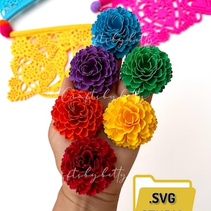 Goudsbloem SVG, goudsbloem papieren bloem, Cempasuchil-bloem, Flor de Muerto, Día de Los muertos papieren bloem sjabloon, Flor de papel