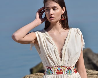 Vestido bohemio de verano con abertura: vestido de diosa para bodas en la playa