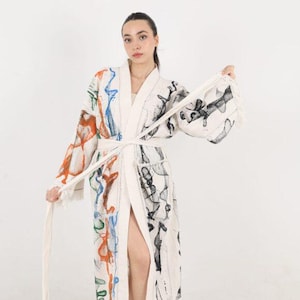 Kimono Jacket, Boho Kimono, Bridesmaid Robe, Dressing Gown, Kimono for Women, Beach Kimono, Vintage Kimono, Handpainted Kimono, Gift for her