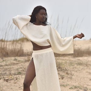 Slit Skirt Set, Maxi High Skirt, Boho Swimsuit Cover-up, Cotton Top Set, Hippie, Two Piece Set, Rave, Beach Boho, Goddess Dress, İbiza dress