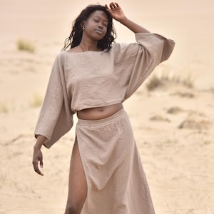 Slit Skirt Set, Maxi High Skirt, Boho Swimsuit Cover-up, Cotton Top Set, Hippie, Two Piece Set, Rave, Beach Boho, Goddess Dress, İbiza dress