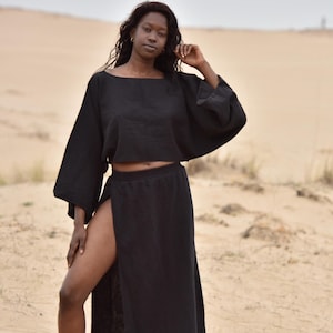 Slit Skirt Set, Maxi High Skirt, Boho Swimsuit Cover-up, Cotton Top Set, Hippie, Two Piece Set, Rave, Beach Boho, Goddess Dress, İbiza dress