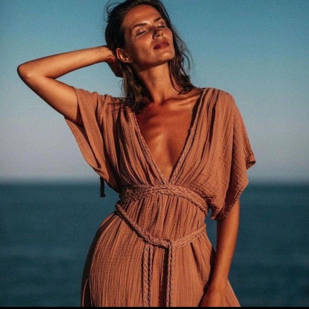 Wantonfy Ongedwongen zomerjurk voor dames, lange jurk, V-hals, stippen