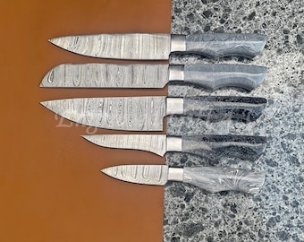 5 Pcs Knives Set Damascus Steel Blades Unique Handles Razor Sharp Edge Anniversary gifts thanksgiving gifts