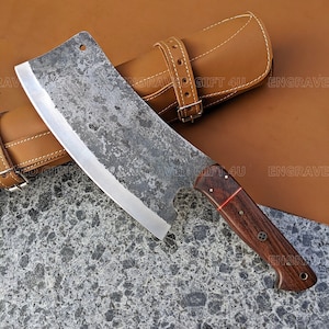 Handmade Cleaver Butcher Knife Meat Knife Serbian Cleaver With Leather Sheath Gift For Him Anniversary Thanksgiving Gifts