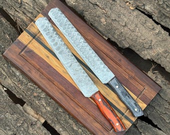 Brisket Knife Damascus Layer Steel Sharp Edge Blade Unique Pattern Wood Handle Birthday Anniversary Thanksgiving Christmas Gifts