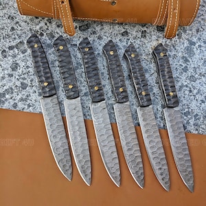 Steak Knives Set 6 Pcs With Black Wood Handle BBQ Steak knives Anniversary Gifts Birthday Gifts Groomsman Gifts Thanksgiving Gifts Christmas