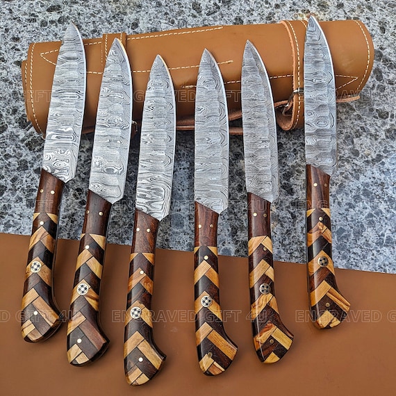 Steak Knives Set Damascus Steel Blades Unique Handle BBQ Steak Knives Birthday Corporate Engraved  Husband Boyfriend Son Thanksgiving gifts