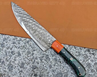 Custom Chef Knife Damascus Steel Chef Knife Natural Wood Solid Handle for father Groomsmen Birthday Anniversary gifts Thanksgiving Gifts