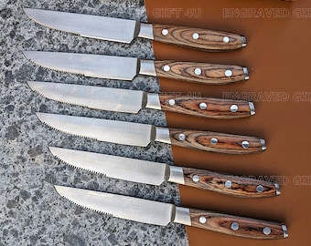Steak Knives Set Handmade Steak Knives Set Serrated Edge Steak Knives Birthday Unisex  Anniversary gifts Mother Day Gifts