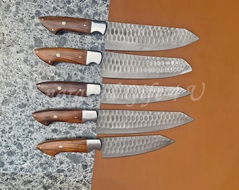 Juego de cuchillos de chef de acero al carbono forjados a mano, cuchillos de cocina / juego de cuchillos de chef, 5 piezas de lujo hechos a mano, cuchillos para parrilla, aniversario, Día de la Independencia