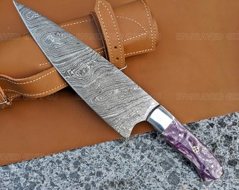 Damascus Chef Knife Hand Forged Full Tang Knives Engraved Gifts Wedding Gifts Groomsman Anniversary gifts Thanksgiving Gifts