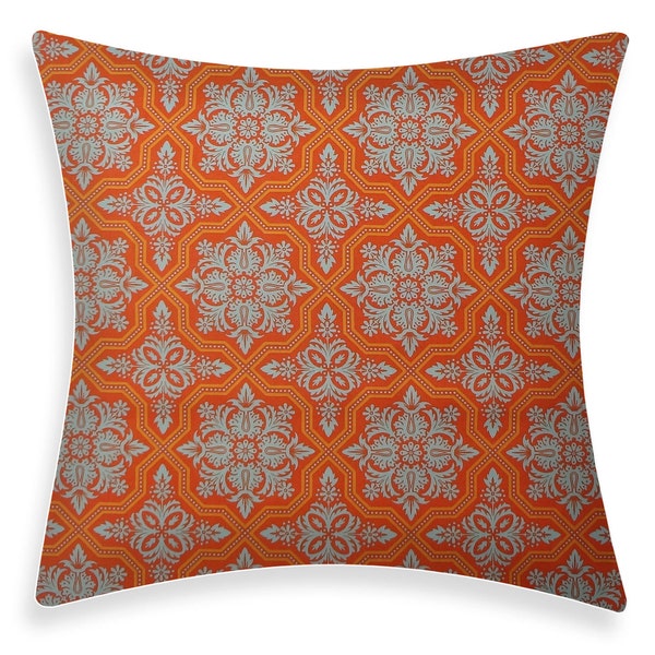 Toss Pillow Orange Throw Pillow Cover - Tile Flourish Amber