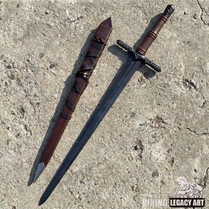 Hand Forged Full Tang Medieval Long Sword, Viking Fantasy Steel Sword with Scabbard, Decorative Prop & Display, Collectible Wall Decor