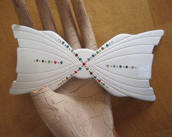 Flash Sale - Rare French Art Deco Huge Vintage Celluloid Hair Barrette with Inlaid Rhinestones