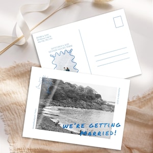 Modèle de carte postale "Retenez cette date" fantaisiste - Faire-part de mariage simple et amusant, carte bricolage imprimable modifiable, modèle sur toile