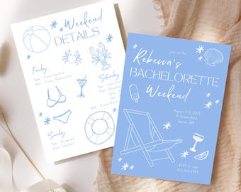 Beach Bachelorette Invitation, Coastal Grandma Party, Editable Canva Template (Digital)