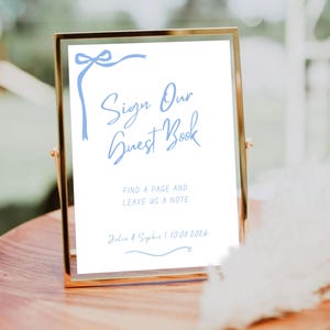 Guest Book Sign - Digital Download for Canva, Hand-Drawn Font with Bow, Charming & Customizable Wedding Decor
