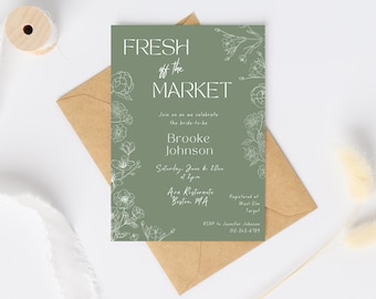 Fresh Off the Market Bridal Shower Invitation, Flower Market Theme (Canva Template)
