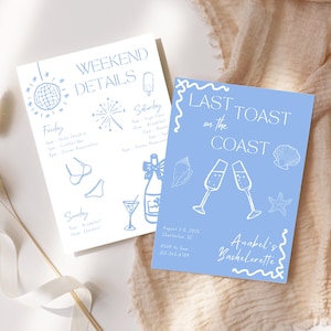 Coastal Bachelorette Weekend Invite & Itinerary | Editable Canva Template for Beach, Coastal Grandma, and Seaside Party Themes