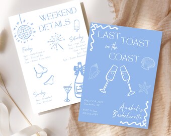 Coastal Bachelorette Itinerary & Invitation | Beach Party Canva Template (Digital Download)