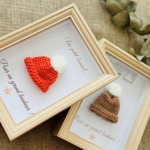 Cadre Annonce Grossesse Mini Bonnet en Crochet "Un petit bonnet pour un grand bonheur" Cadeau Original Future Maman Annonce Grossesse Unique