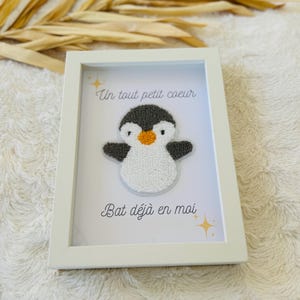 Cadre Annonce de Grossesse - Mini Pingouin tout doux "Un tout petit cœur… ", Cadeau Original pour Future Maman, Annonce Grossess