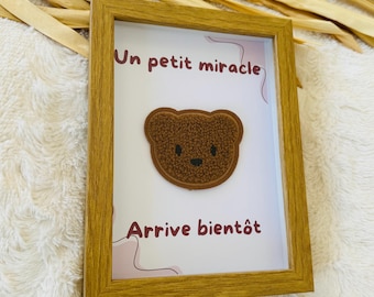 Pregnancy Announcement Frame - Soft Mini Bear "A little miracle is coming soon", Original Gift for Future Mom, Pregnancy Announcement