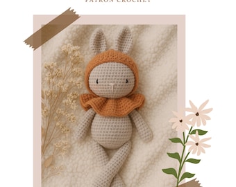 Wzór szydełkowy w formacie PDF – Królik Liloo Câline | Królik amigurumi | Poziom średnio zaawansowany: Samouczek wykonania przytulankowej zabawki. Po francusku