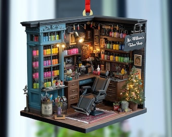 Adorno navideño para estudio de tatuajes, mini letrero de neón para escaparate de estudio de tatuajes, diseño plano 2D personalizado con nombre y año, decoración navideña acogedora para pueblo 2026.